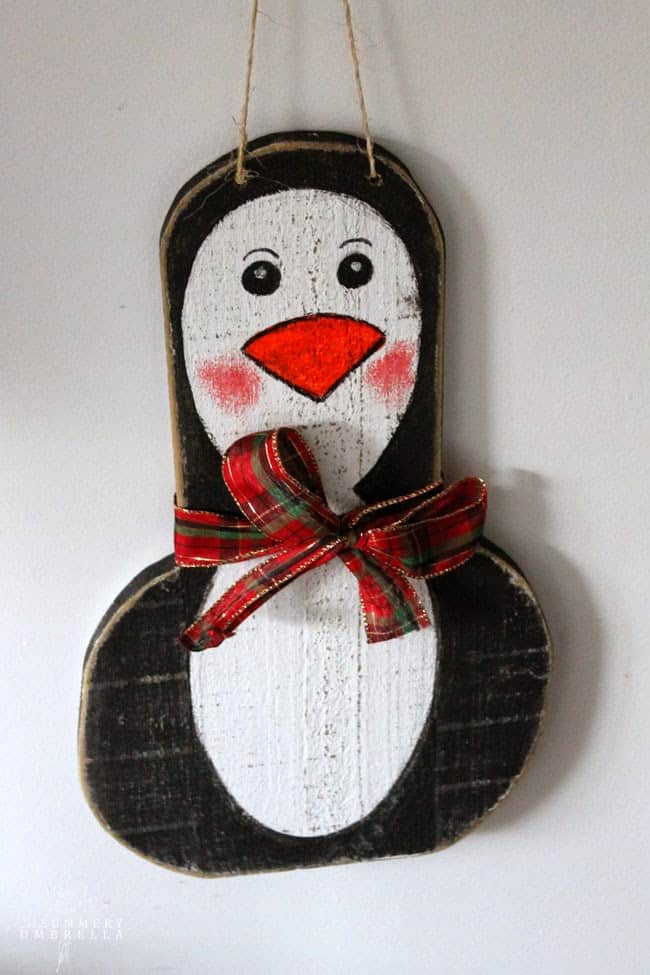DIY reclaimed wood snowman and penguin